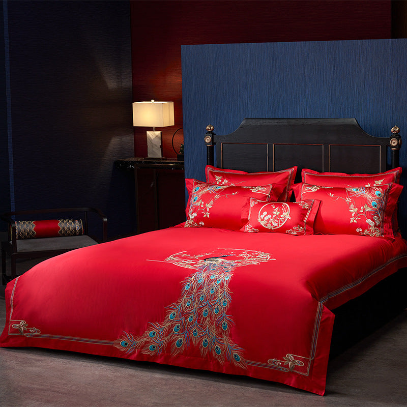 Four-piece Red Wedding Set Long-staple Cotton Embroidery