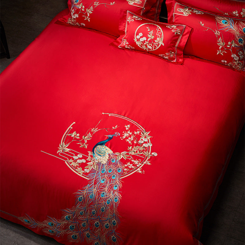 Four-piece Red Wedding Set Long-staple Cotton Embroidery